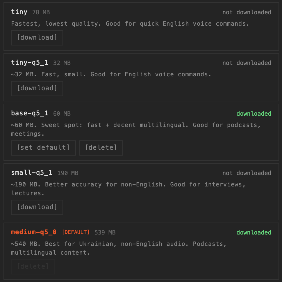 Tscribe AI models selection UI